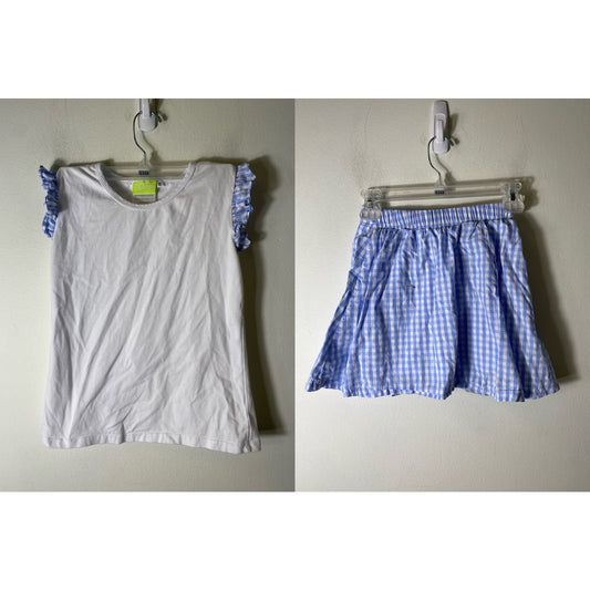 Classic Whimsy Girls Blue and White Gingham Skirt Set, Top and Bottom Sz 12