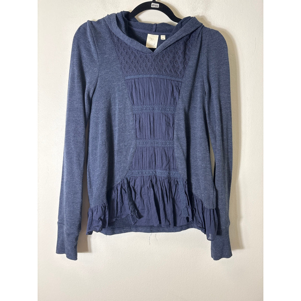 By Eloise Navy Hooded Mixed Media Sweatshirt Sz M