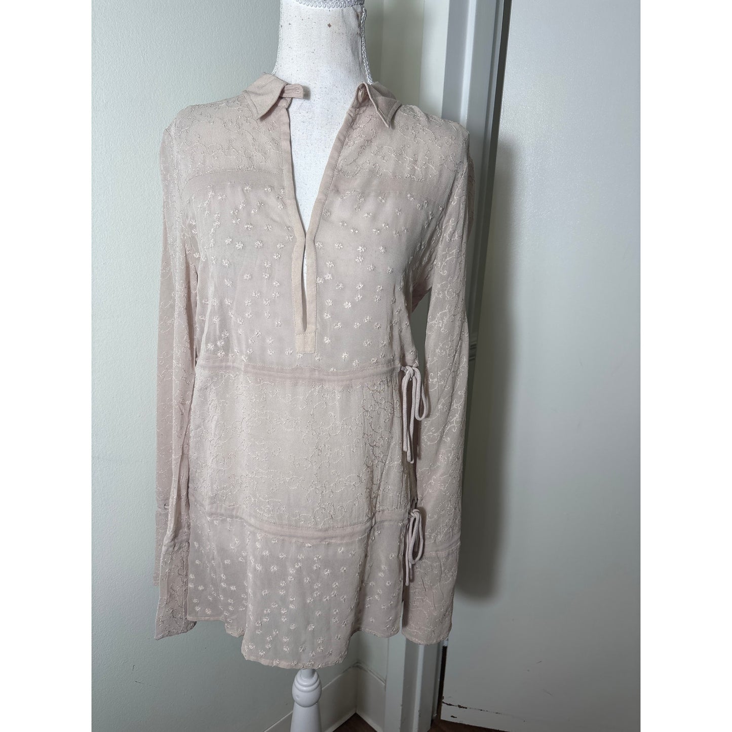 NWT Allsaints Dusty Pink Long Sleeve Embroidered Shirt Sz S