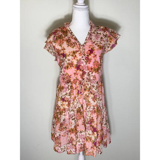 Anna Cate Pink Floral Flutter Sleeve Dress Sz XS