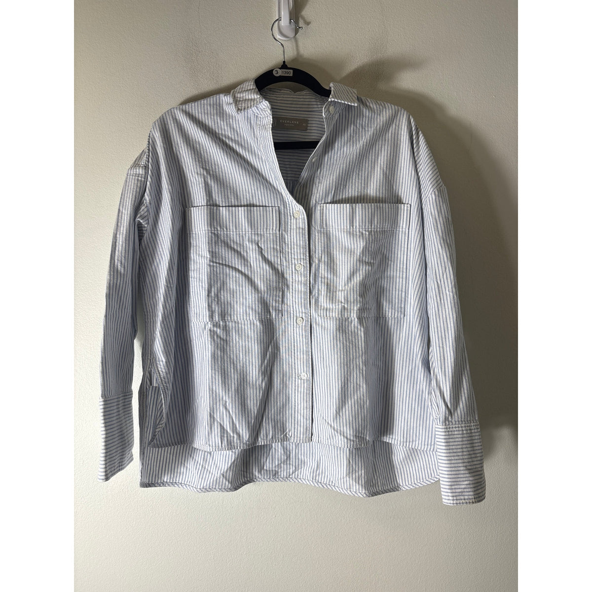 Everlane Blue and White Double Pocket Oxford Button Up Shirt Sz XS