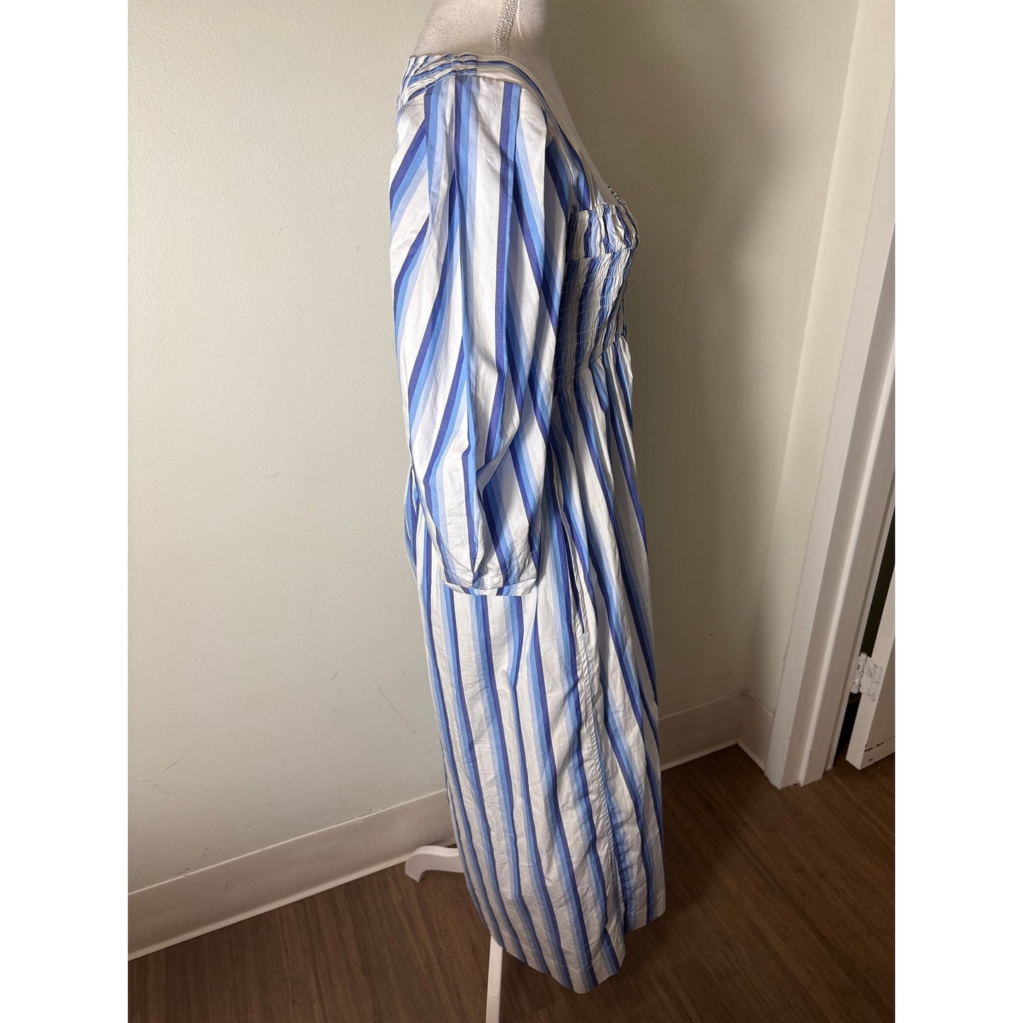 Ganni Blue Striped Long Sleeve Maxi Dress Sz 34 (2)