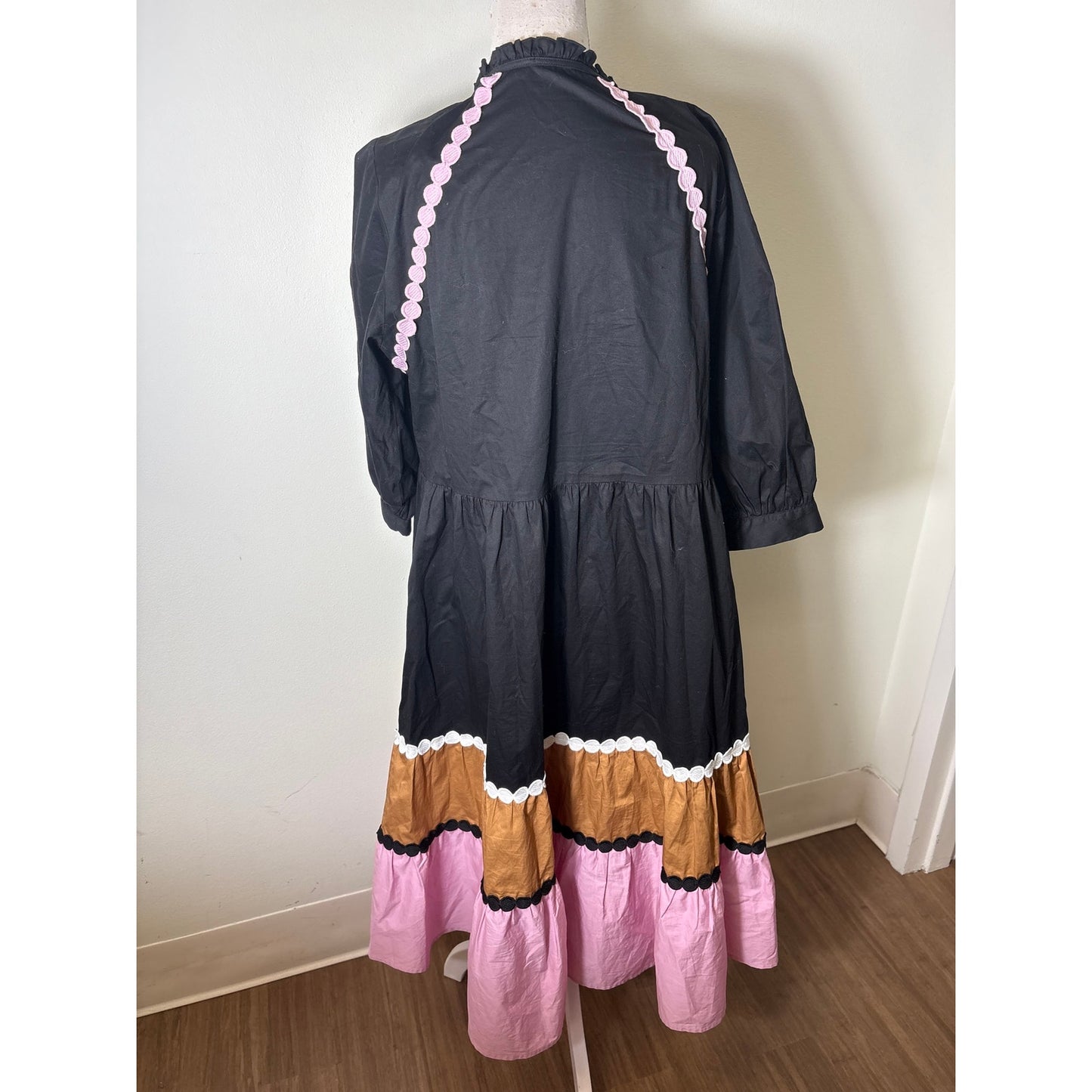 Crosby by Mollie Burch Cotton Colorblock Puff Sleeve Midi Dress Sz L