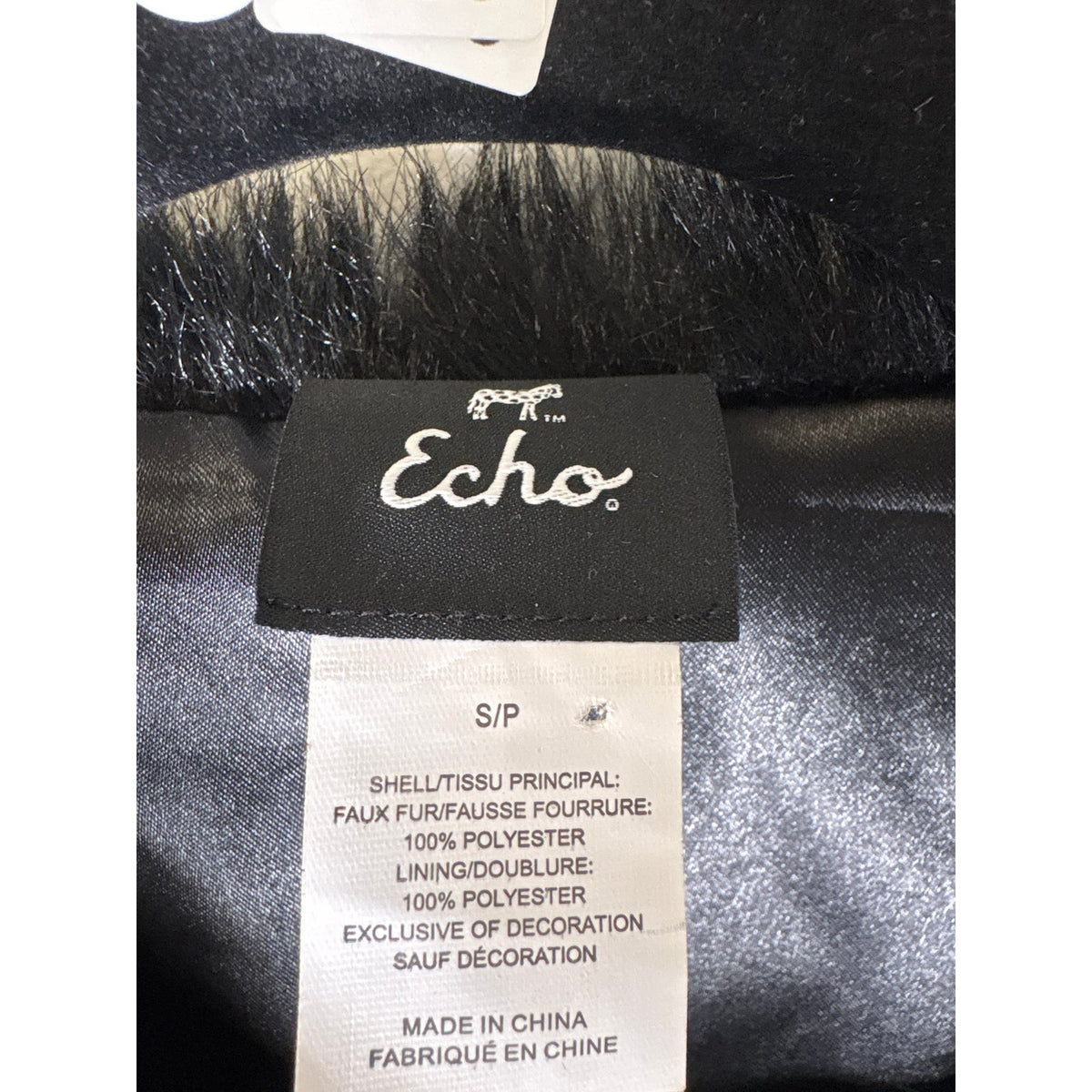 Echo Black Faux Fur 3/4 Sleeve Cropped Coat Sz S