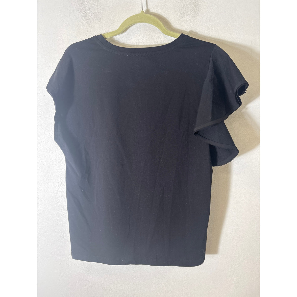 Milly Black Asymetrical Flutter Sleeve Tee Shirt Sz L