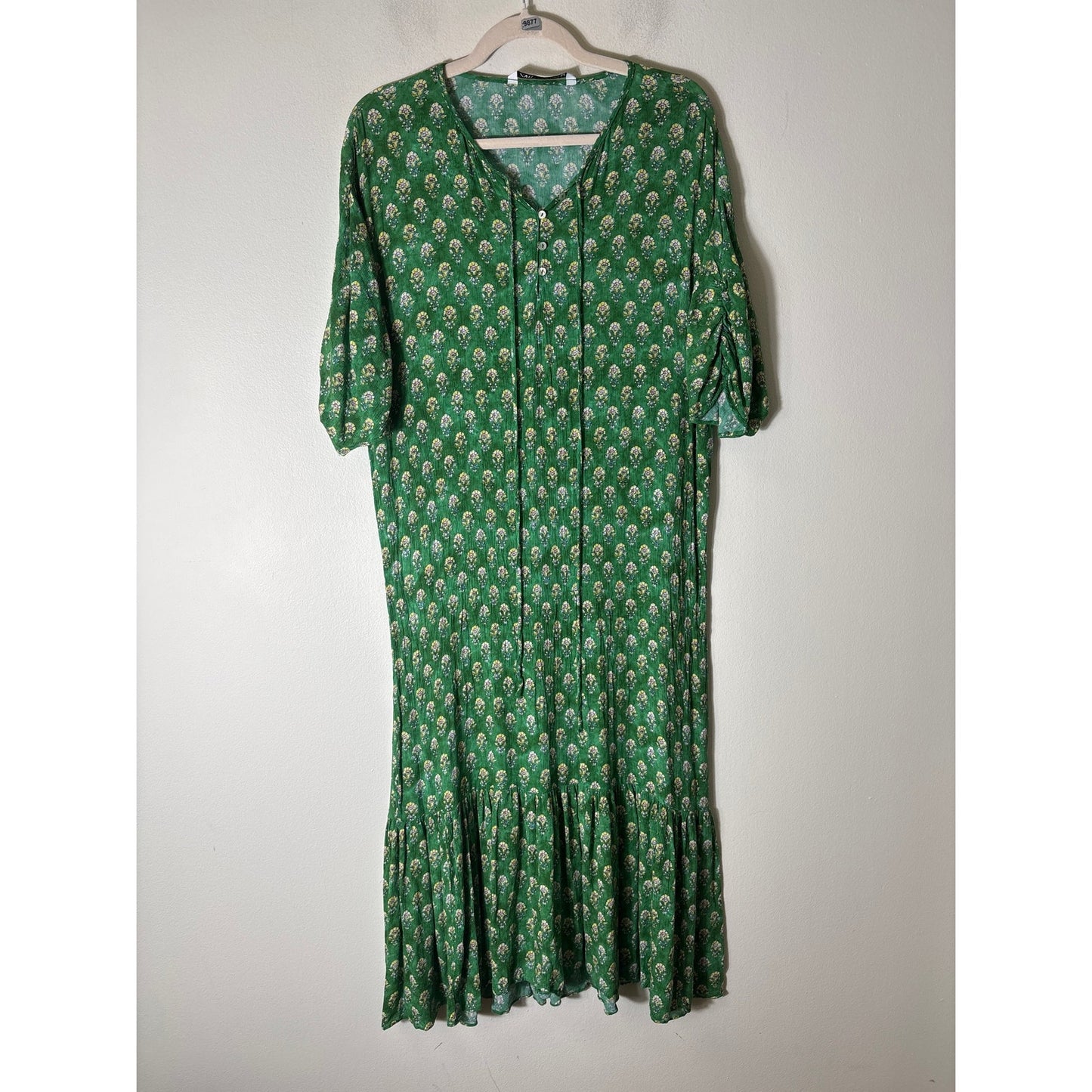 Zara Green Block Print Crepe Maxi Dress Sz M