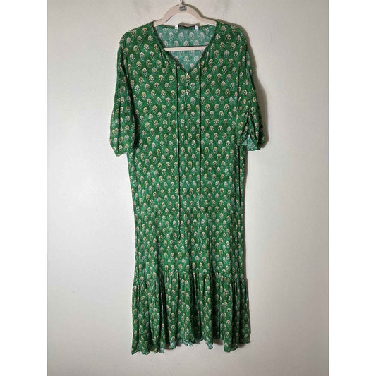 Zara Green Block Print Crepe Maxi Dress Sz M