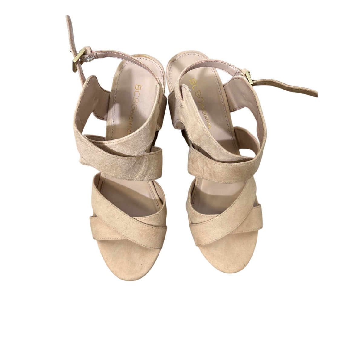 BCBG Camel Jaida Criss Cross Wedges Sz 8