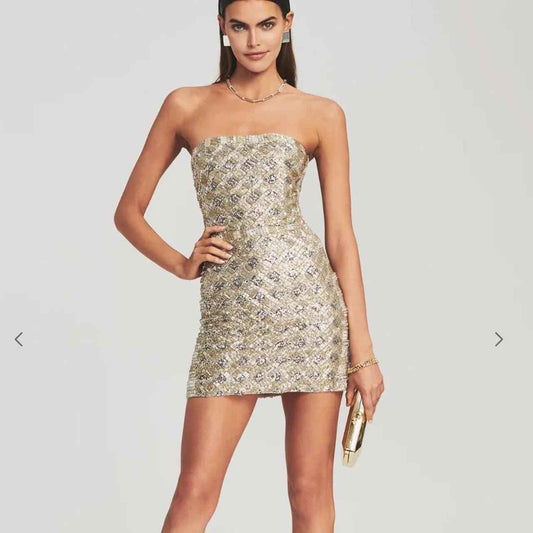 Retrofete Women's Silver and Gold Beaded "Heather"  Mini Dress XS