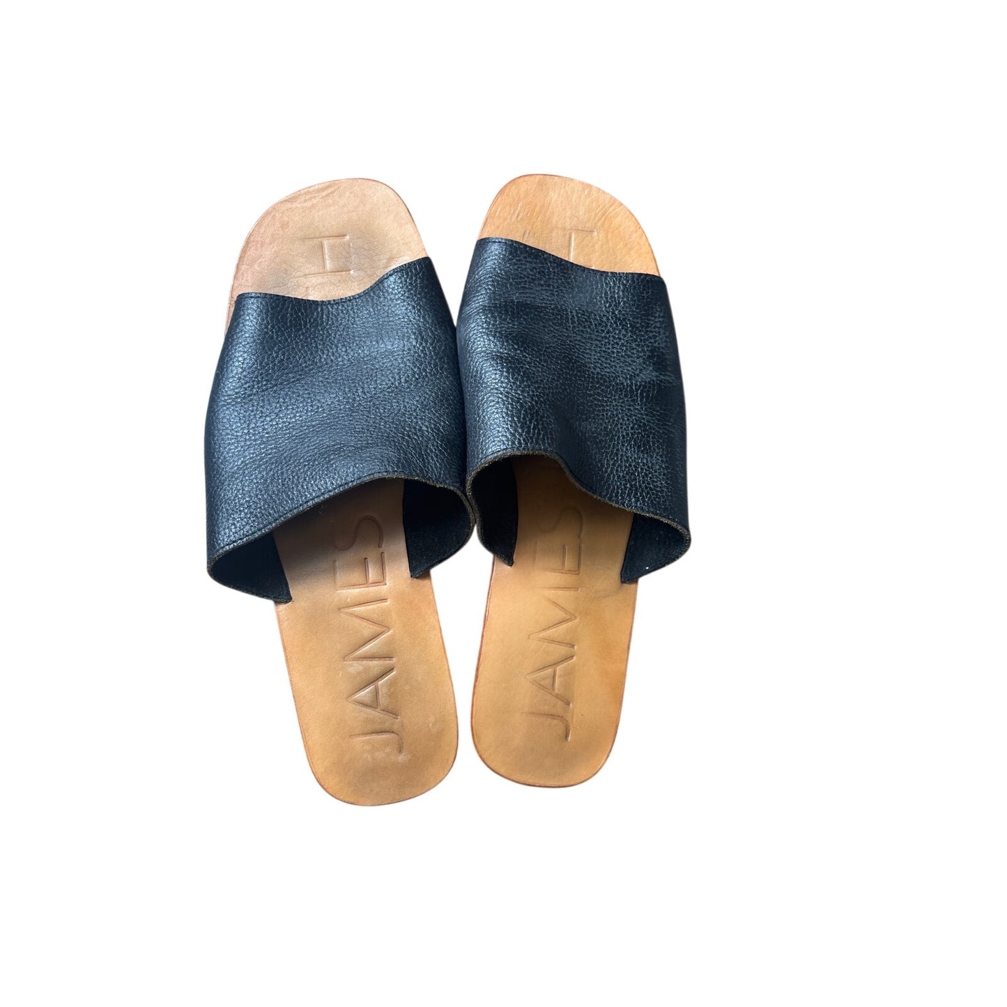 James Smith Black Pebbled Leather Flat Slides Sz 40 (9.5)