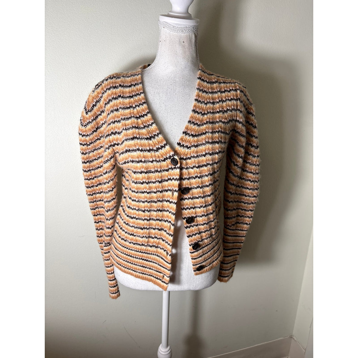 A.L.C. Pink and Tan Stripe V Neck Cardigan Sweater Sz XS