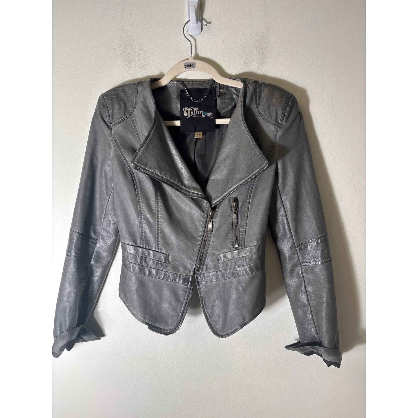 The Fillmore Greenish Gray Long Sleeve Faux Leather Zip Up Jacket Sz XS