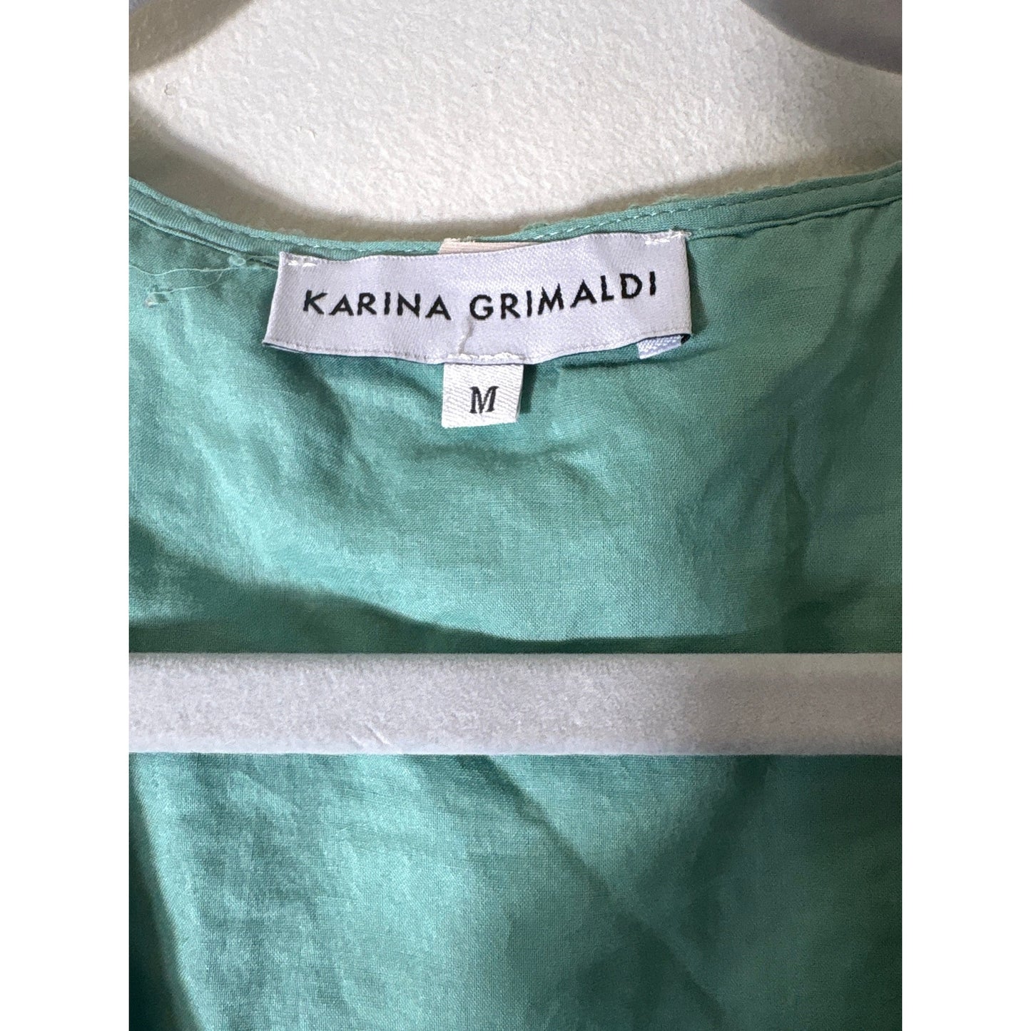 Karina Grimaldi Sage Green Eyelet Long Sleeve Tiered Mini Dress Sz M