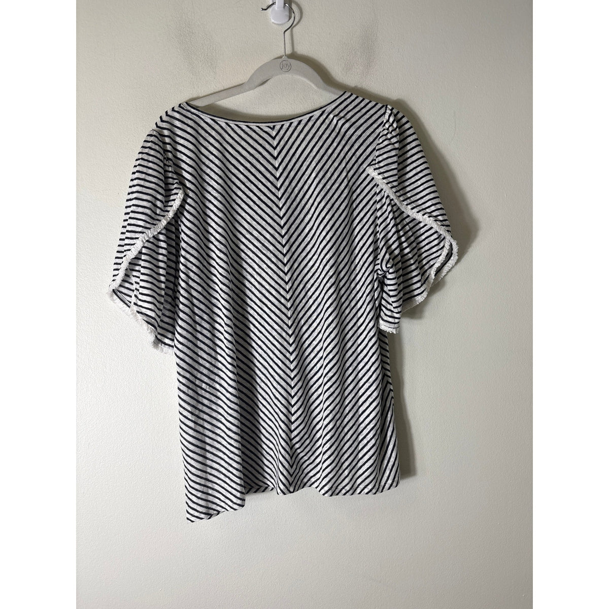 NWT Chico's Black White Stripe Short Sleeve Linen Top Sz L