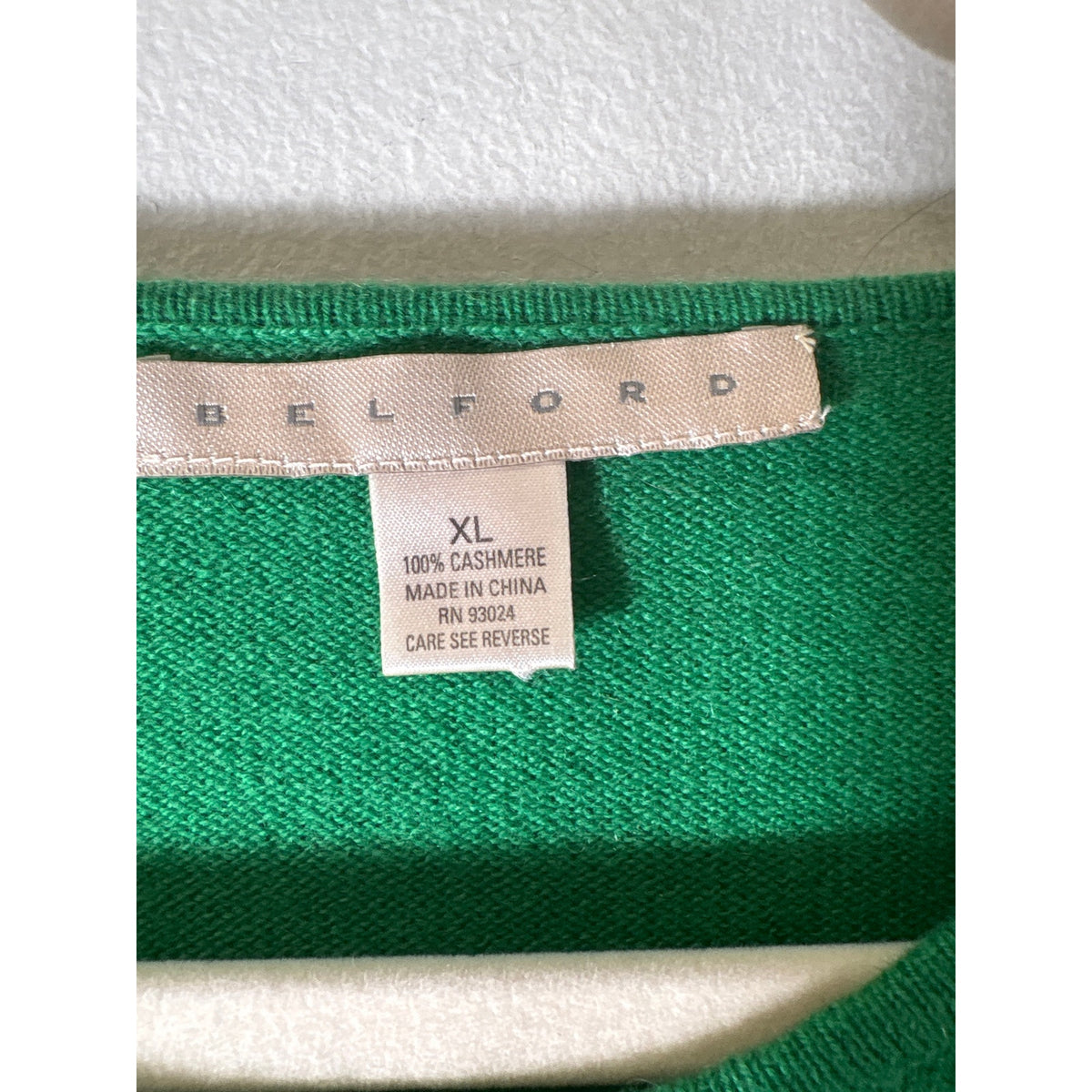 Belfor Bright Green Long Sleeve Cashmere Sweater Sz XL