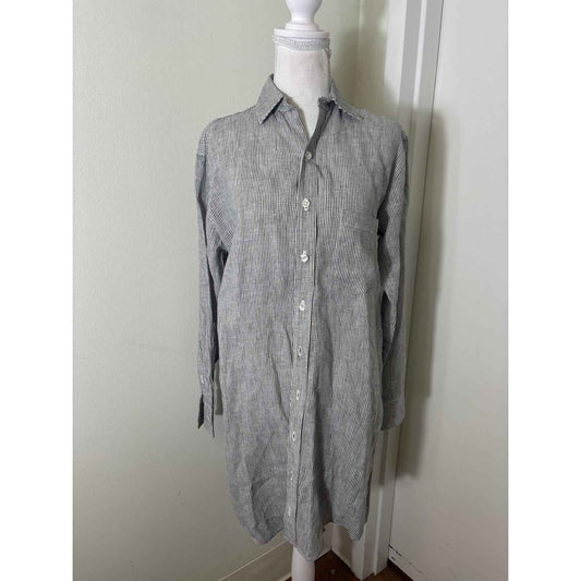 Emily Phillips Nashville Blue Pin Stripe Long Sleeve Linen Shirt Dress Sz 4