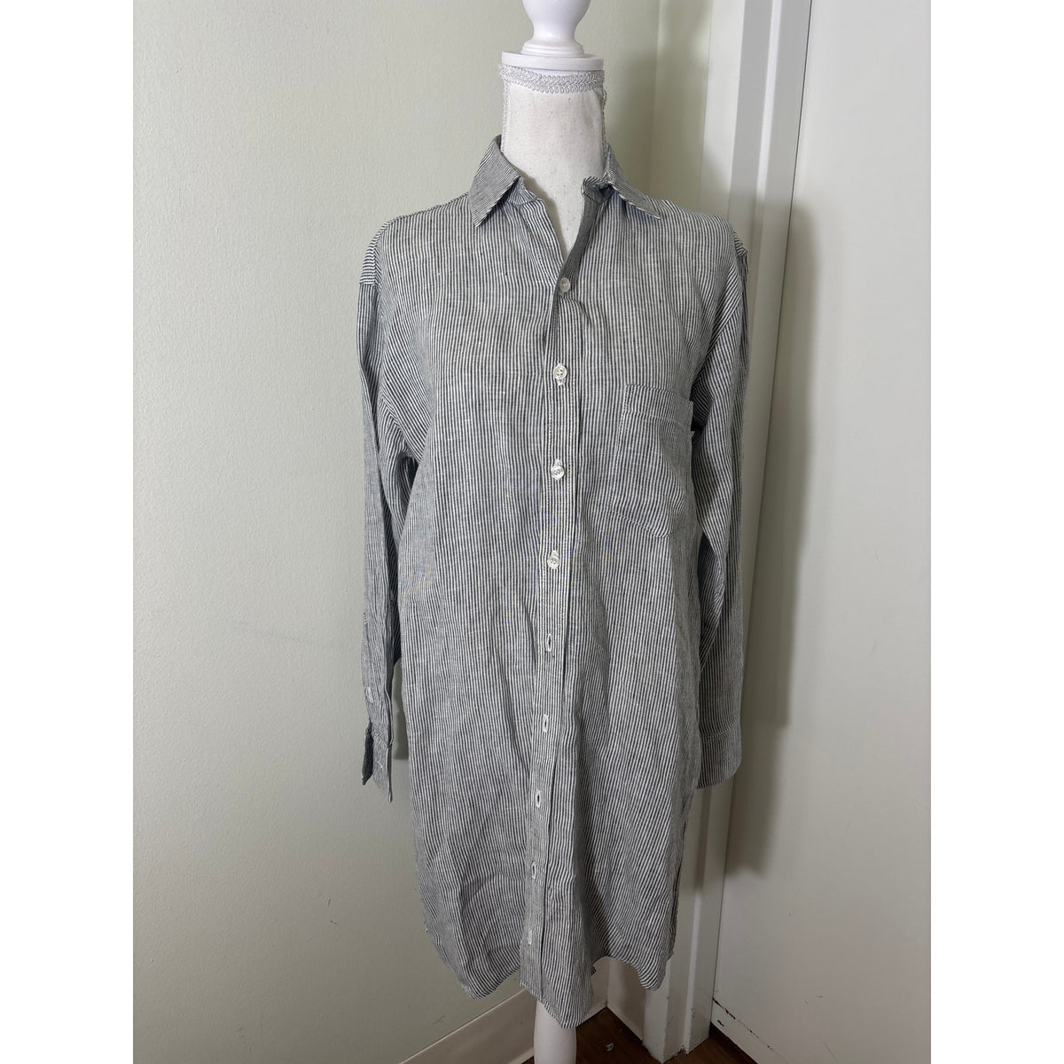 Emily Phillips Nashville Blue Pin Stripe Long Sleeve Linen Shirt Dress Sz 4