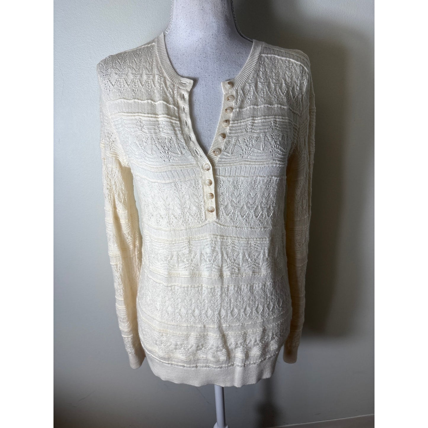 La Maille Sezane Cream Long Sleeve Textured Sweater Sz S