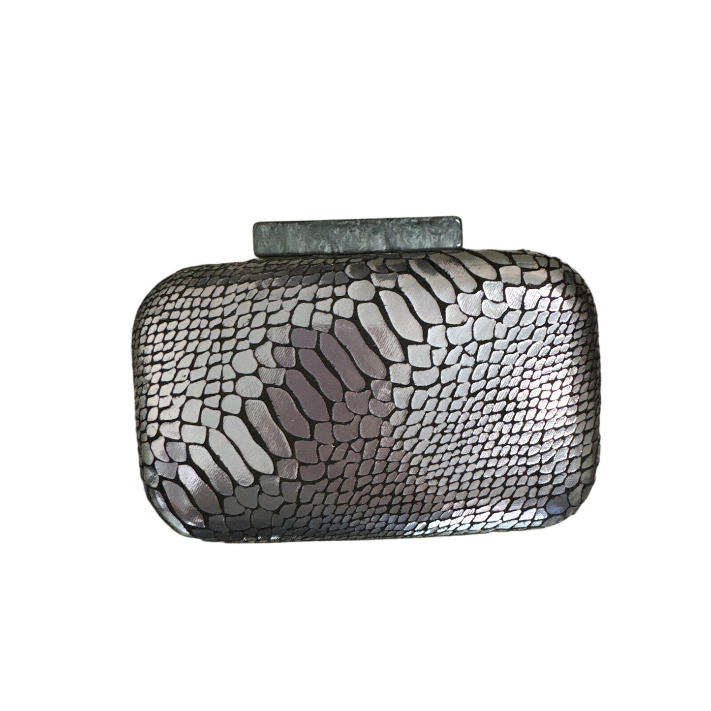 No Brand Silver Metallic Snake Skin Box Clutch 6"x3.5"