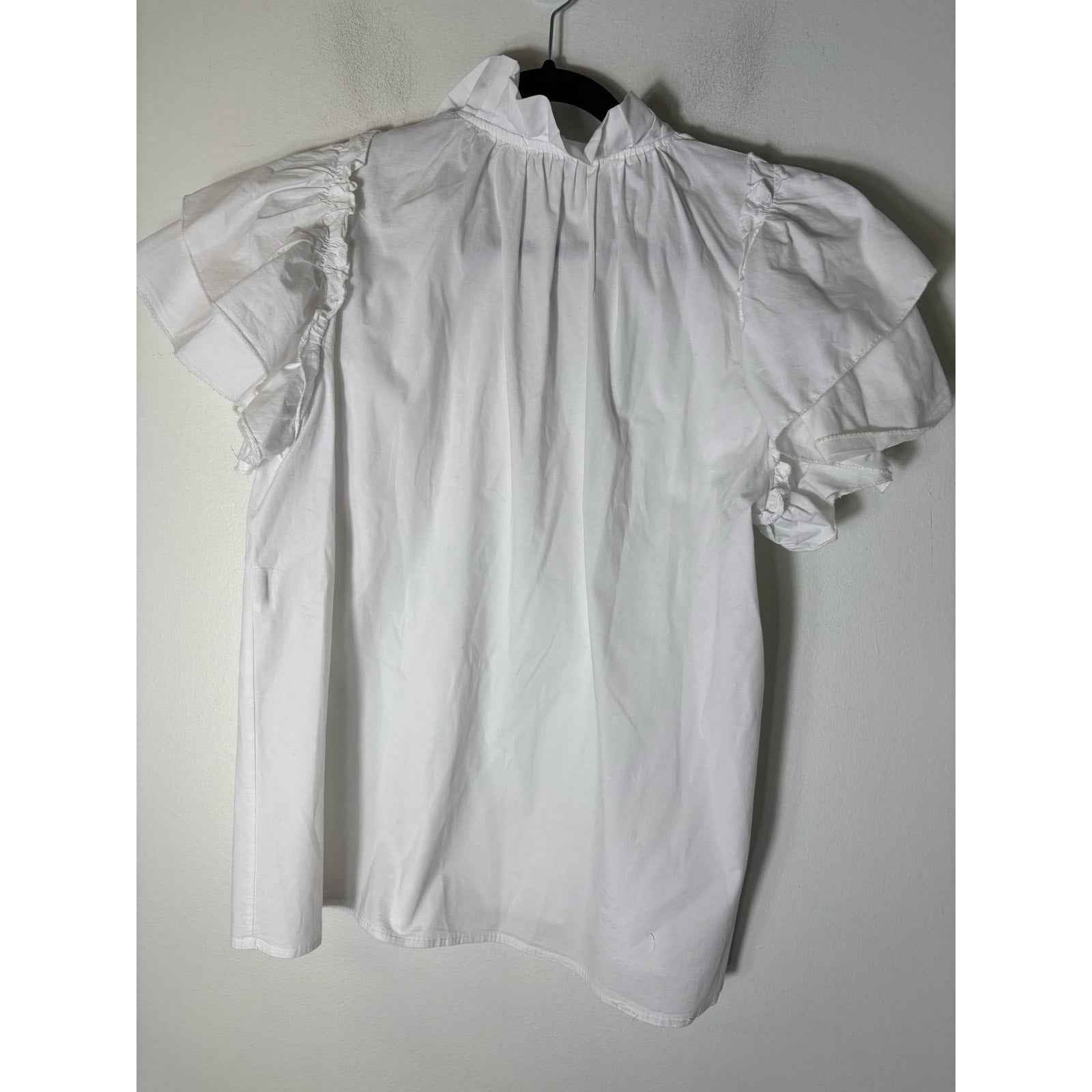 Sofia Made in Italy White V-Neck Flutter Sleeve Cotton Top Sz S