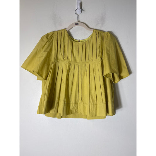 &merci Yellow Front Pleated Short Sleeve Swing Top Sz M