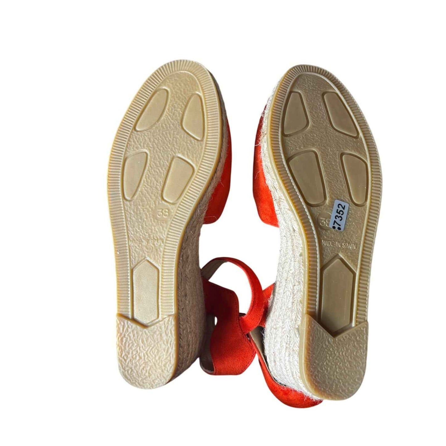 Eric Michael Orange Leather Wedge Espadrille Sandals Sz 38