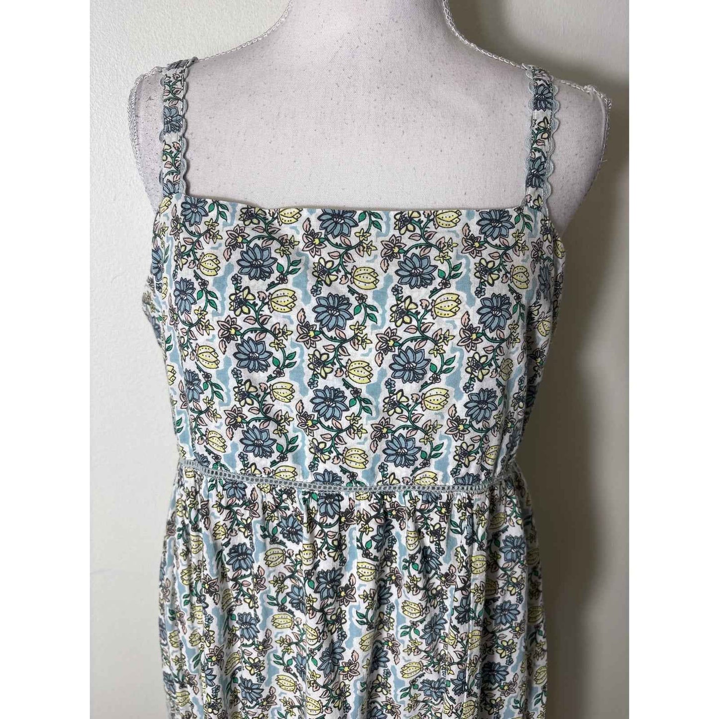 Ro's Garden Lattice Floral Blue & Yellow Dress Sz M