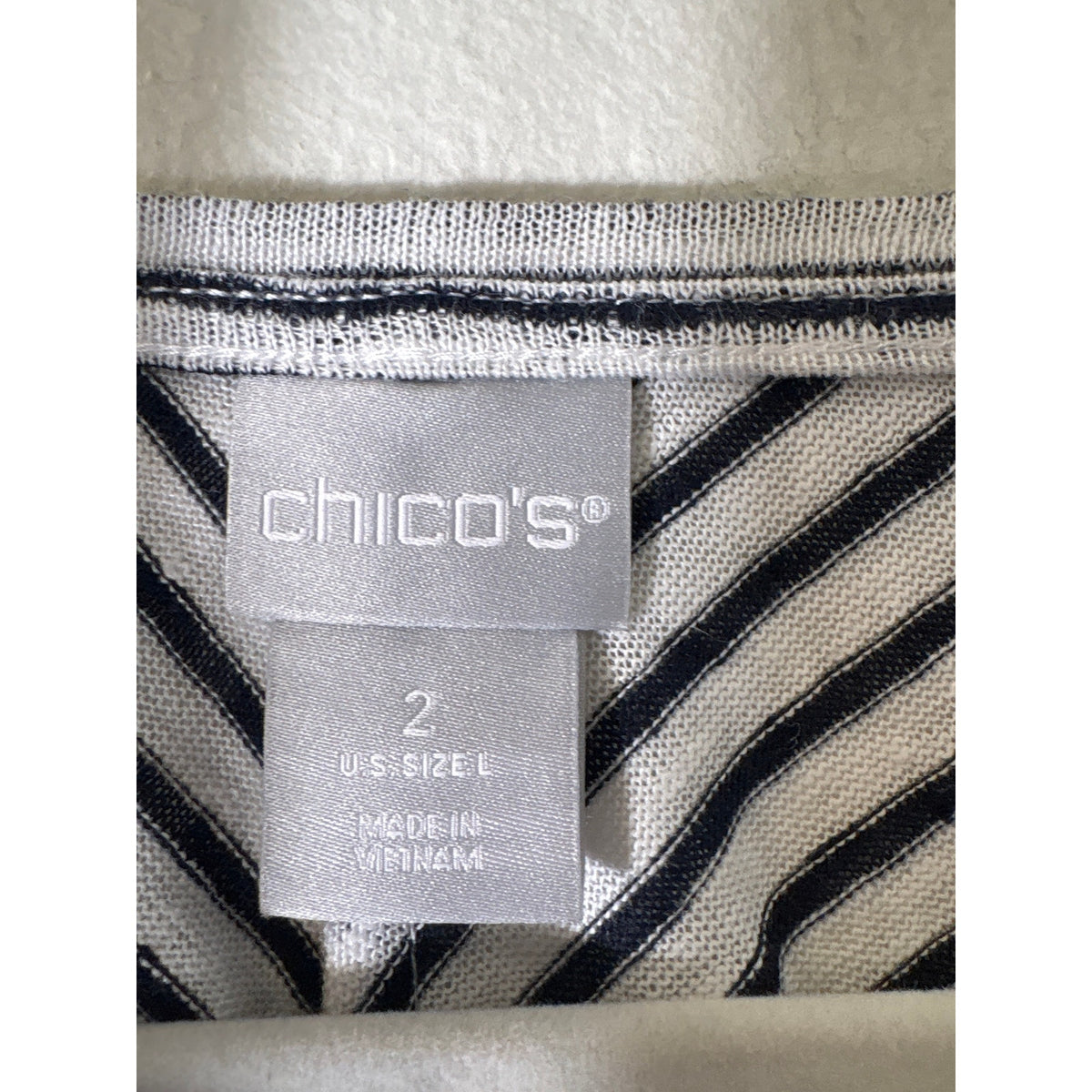 NWT Chico's Black White Stripe Short Sleeve Linen Top Sz L