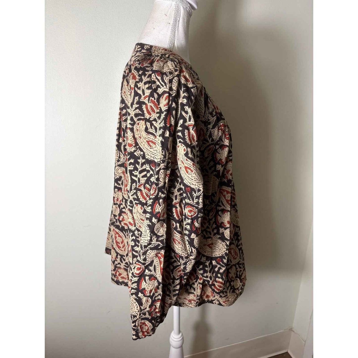 India Collection Black Tan Long Sleeve Cotton Top Sz S
