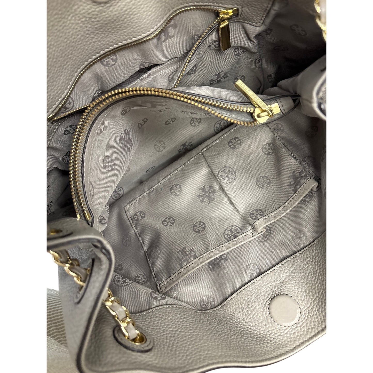 Tory Burch Gray Soft Pebbled Leather Bag Sz 13"x10"