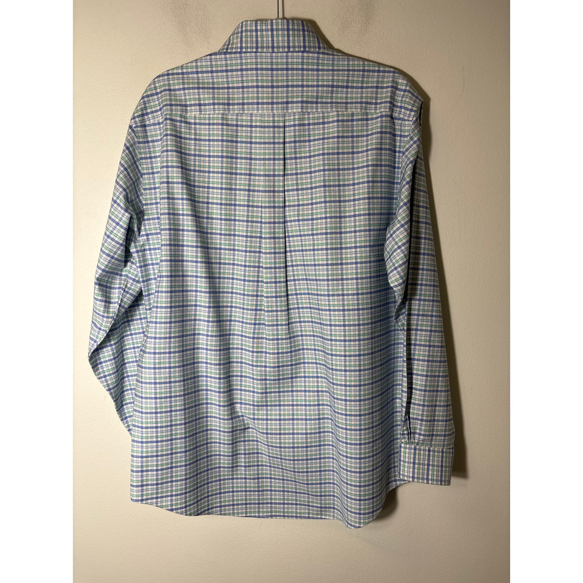 Mens Brooks Brothers Green and Blue Mini Windowpane Long Sleeve Dress Shirt Sz M