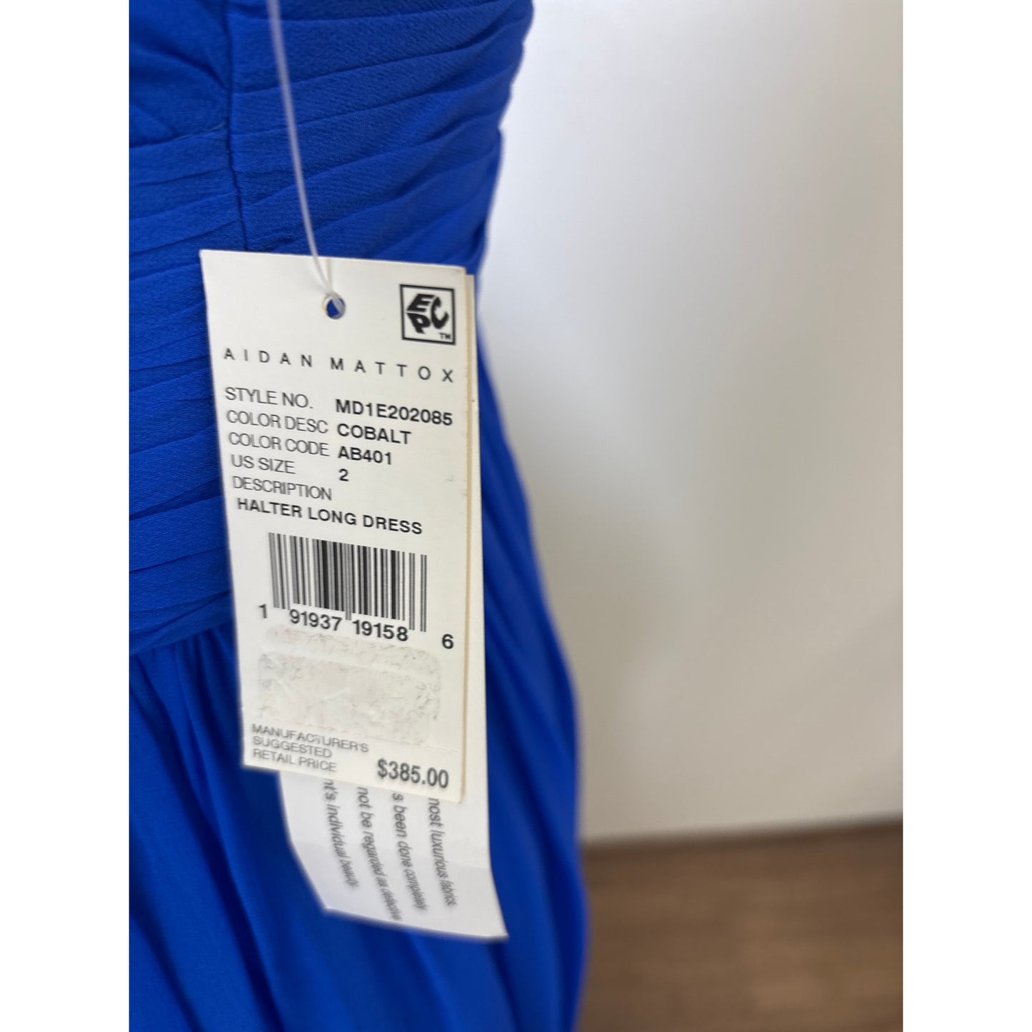 NWT Aiden Mattox Cobalt Blue Halter Style Floor Length Gown Sz 2