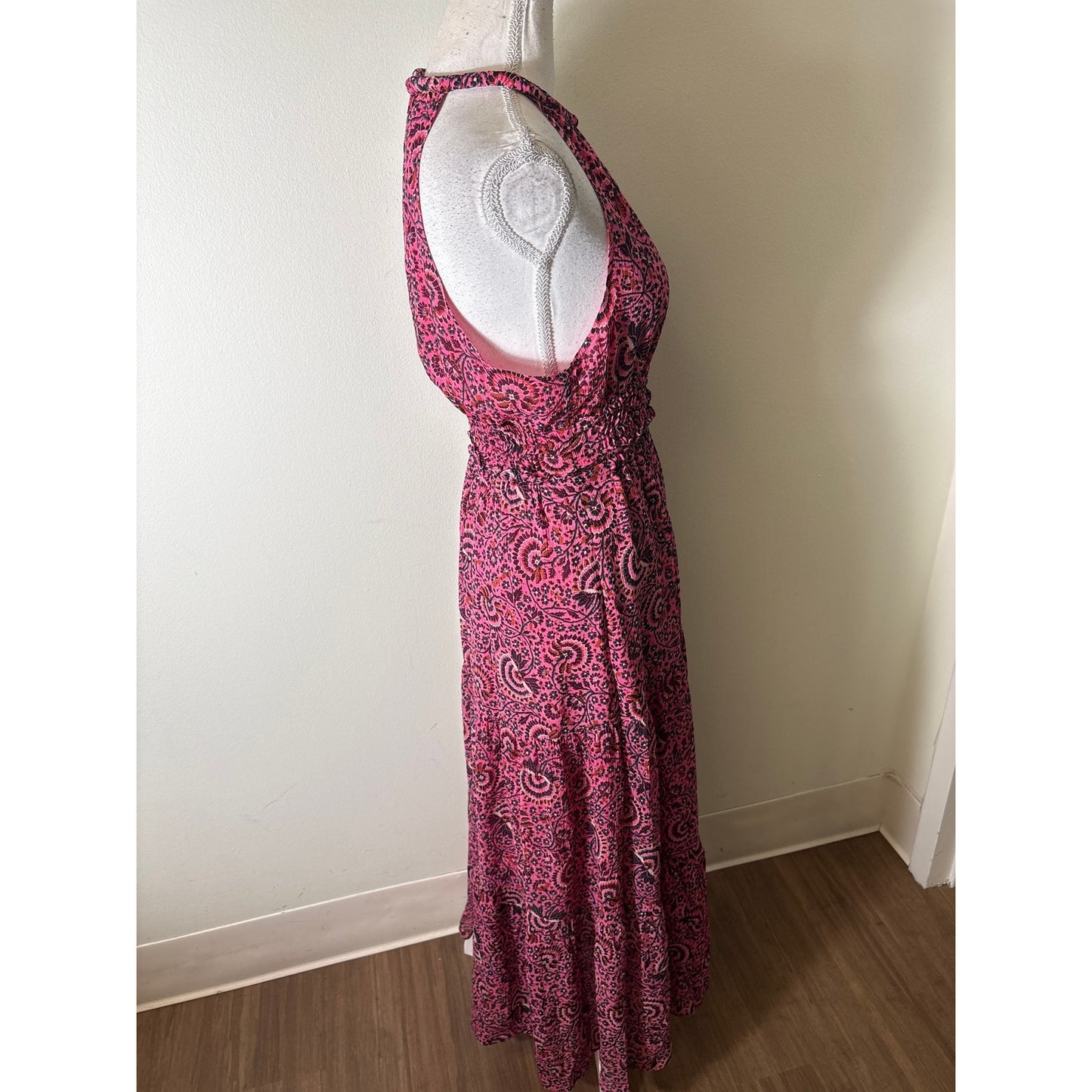 A.L.C Pink Silk Sleeveless Halter Smocked Waist Maxi Dress Sz 6