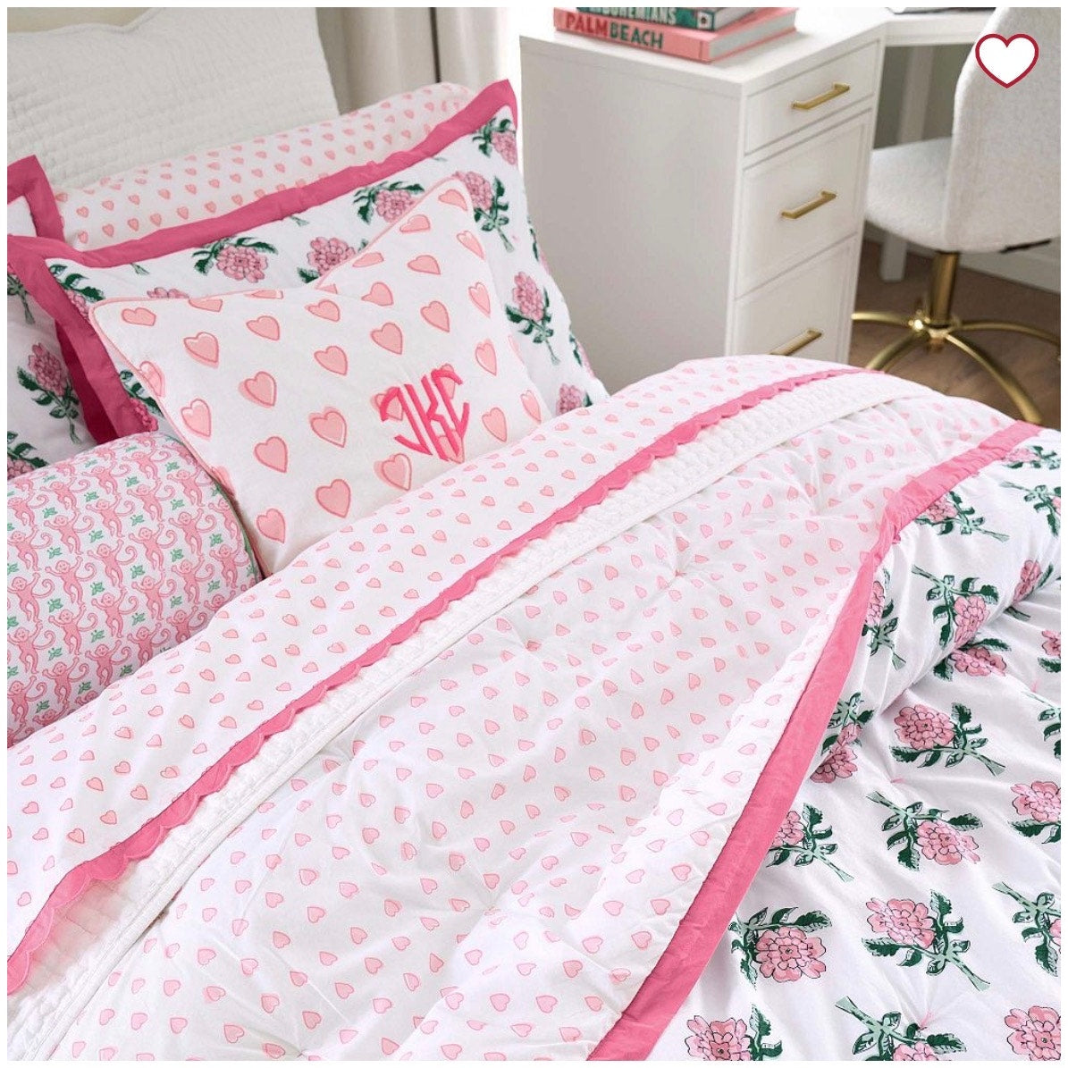 Roller Rabbit + Pottery Barn Teen Pink Heart Twin Sheet Set