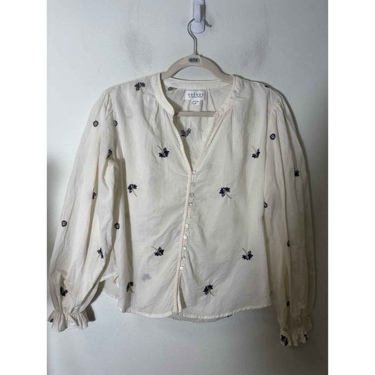 Velvet by Graham & SpencerCream Embroidered Button Up Shirt Sz Xs