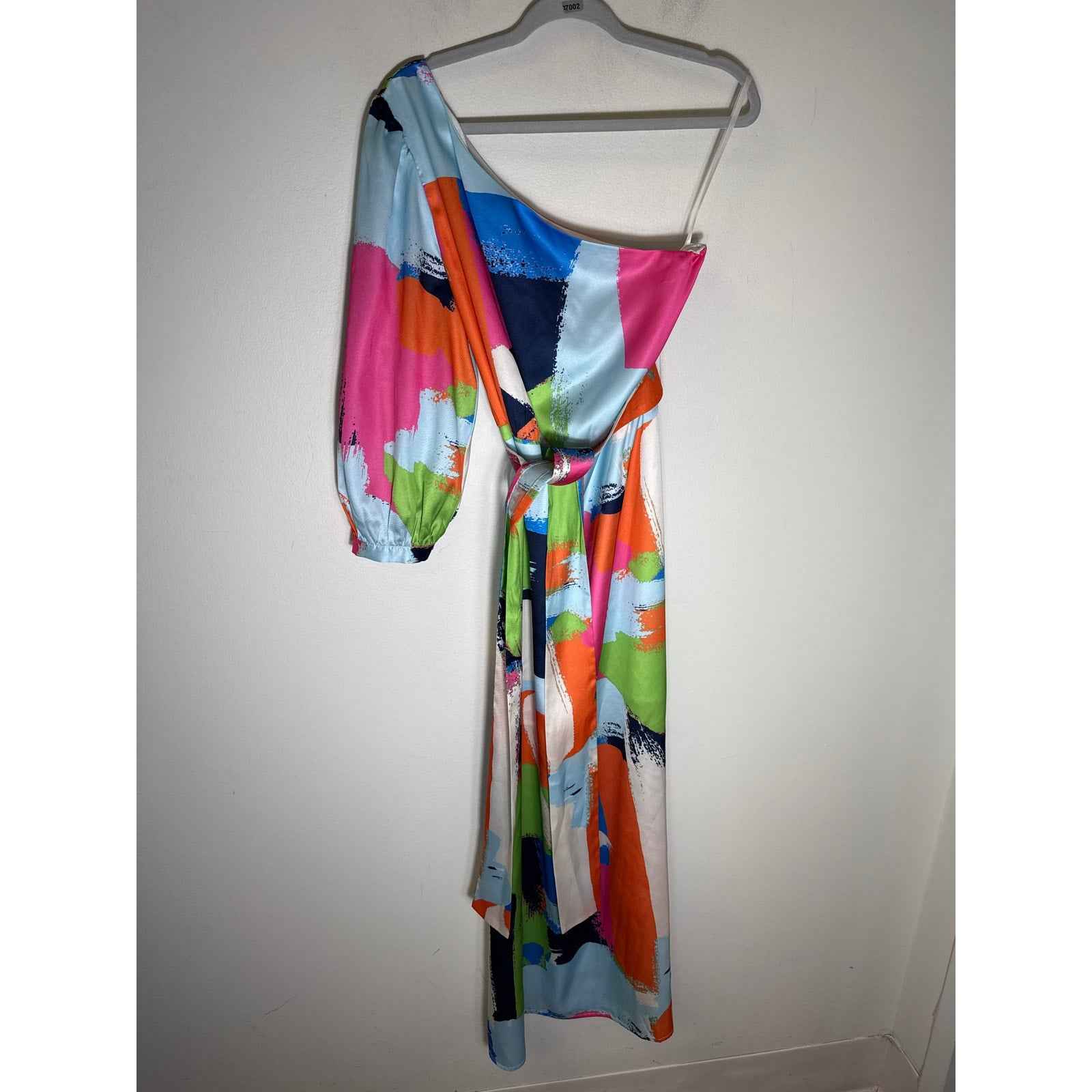 JADE Melody Tam Multicolor One Shoulder Long Sleeve Maxi Dress Sz L