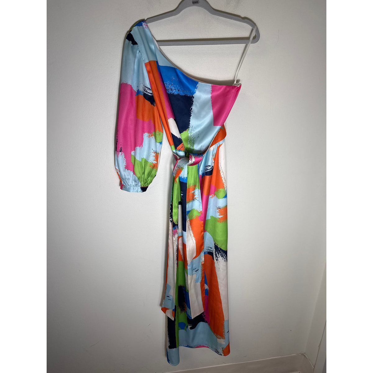 JADE Melody Tam Multicolor One Shoulder Long Sleeve Maxi Dress Sz L