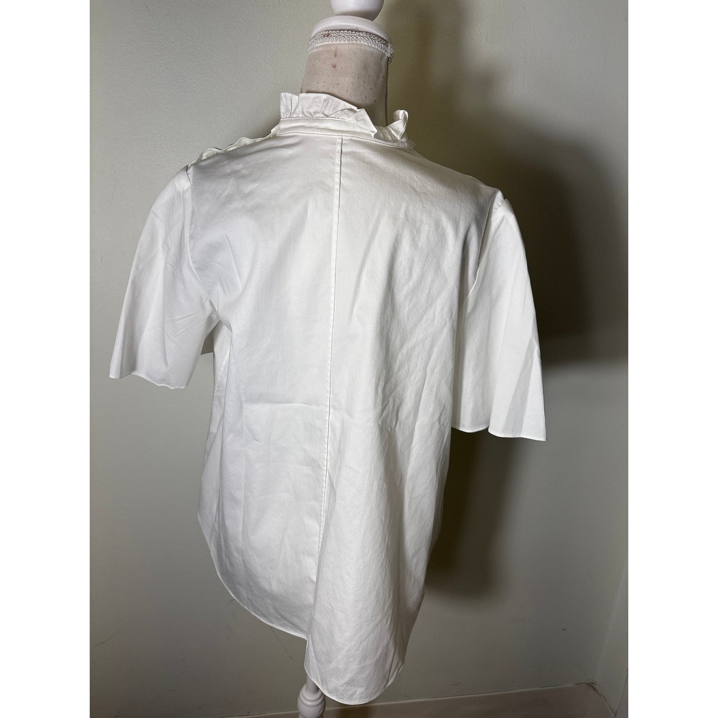 Adam Lippes White Shoulder Button Short Sleeve Cotton Blouse Sz 10