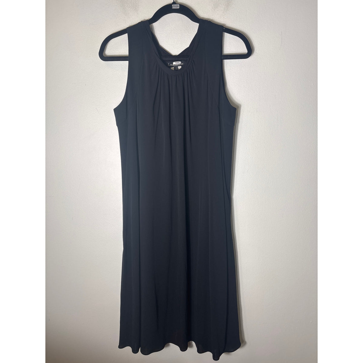 Lida Baday Black Twisted Neck Line Belted Dress Sz M