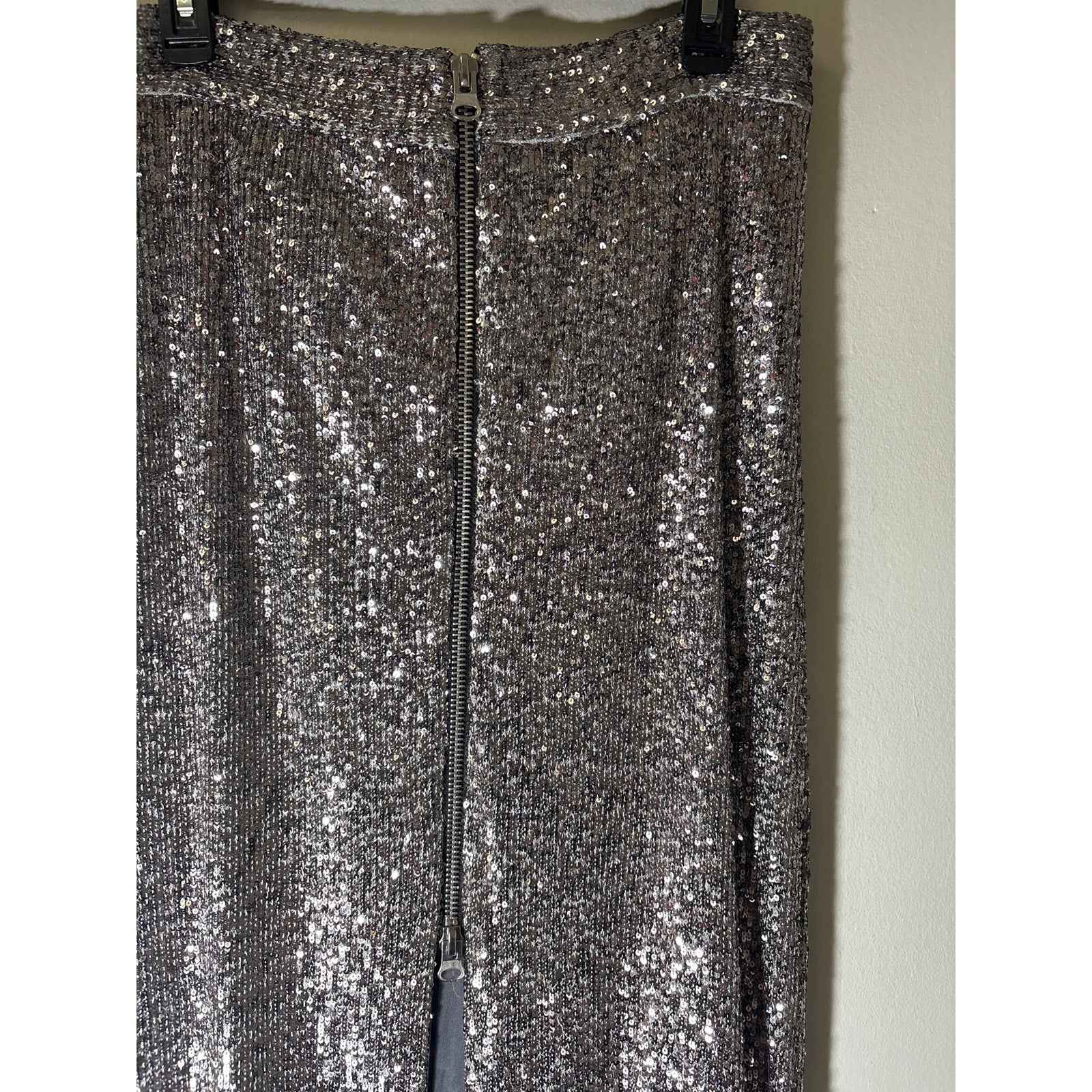 Nonchalant Label Silver Sequince Long Column Skirt with Zipper Detailing Sz M