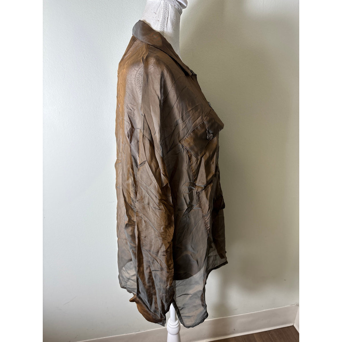 Britte Kai Rand Brown Sheer Button Up Blouse Sz M