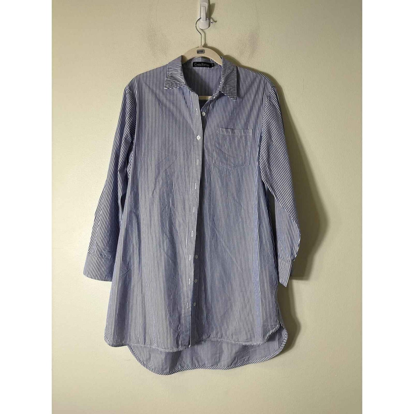 Chou Yatou Blue and White Striped Shirt Dress Sz M