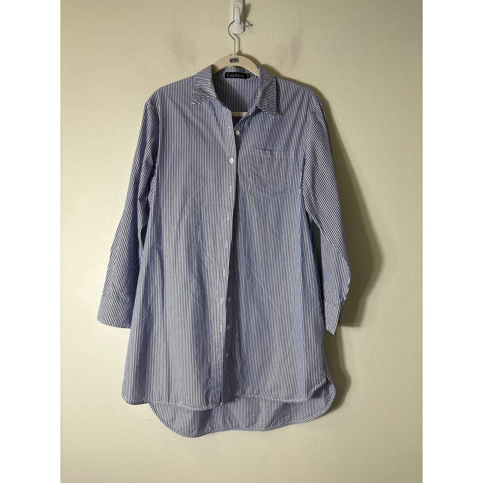 Chou Yatou Blue and White Striped Shirt Dress Sz M