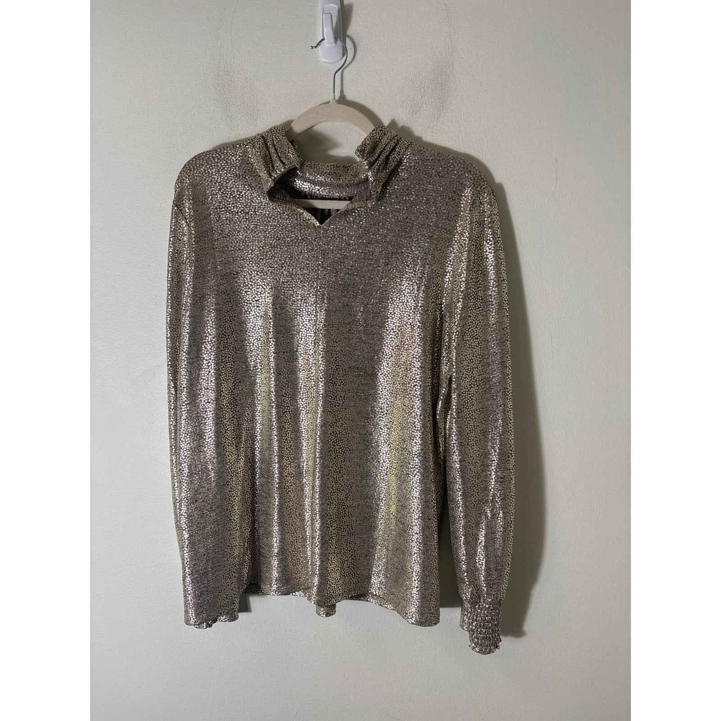 Skies are Blue Silver/Gold Long Sleeve High Neck Shirt Sz M