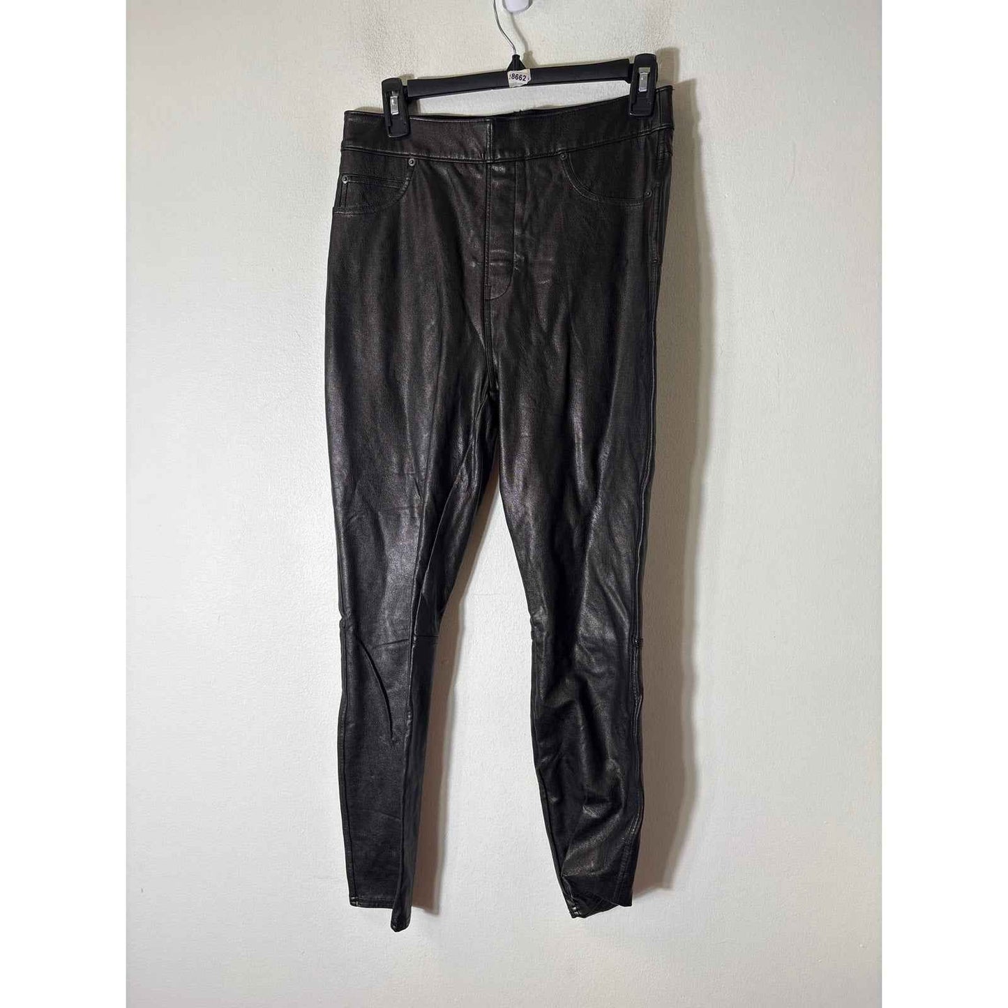 Spanx Brown Black Pull On Faux Leather Jeans Style Pants Sz M
