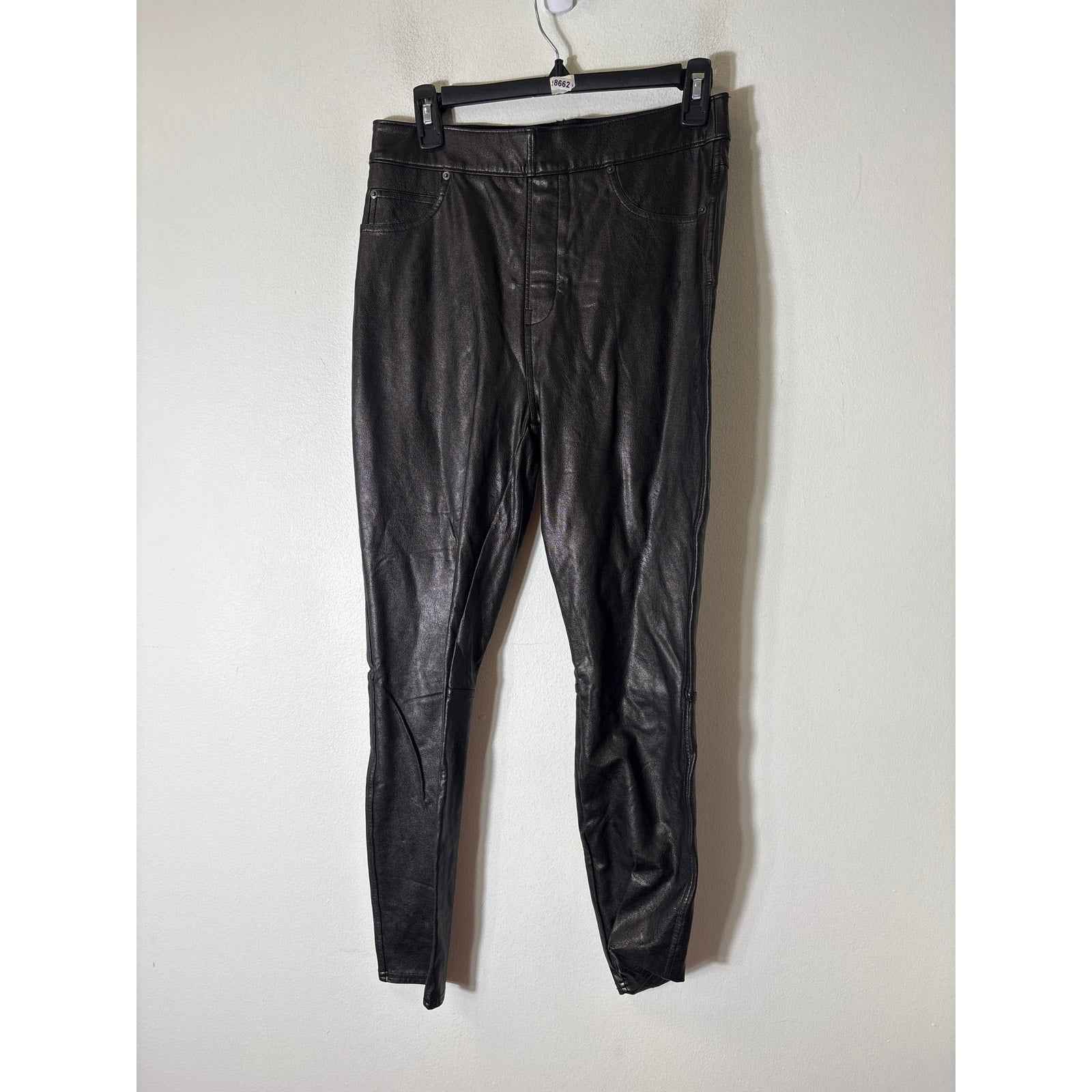 Spanx Brown Black Pull On Faux Leather Jeans Style Pants Sz M