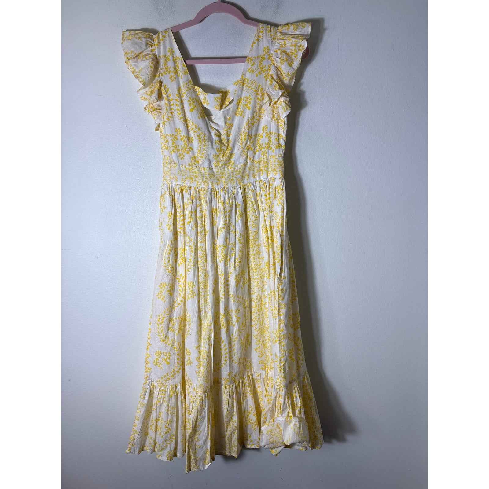 NWT Monsoon and Beyond Yellow and White Flutter Sleeve Maxi Dress Sz XS