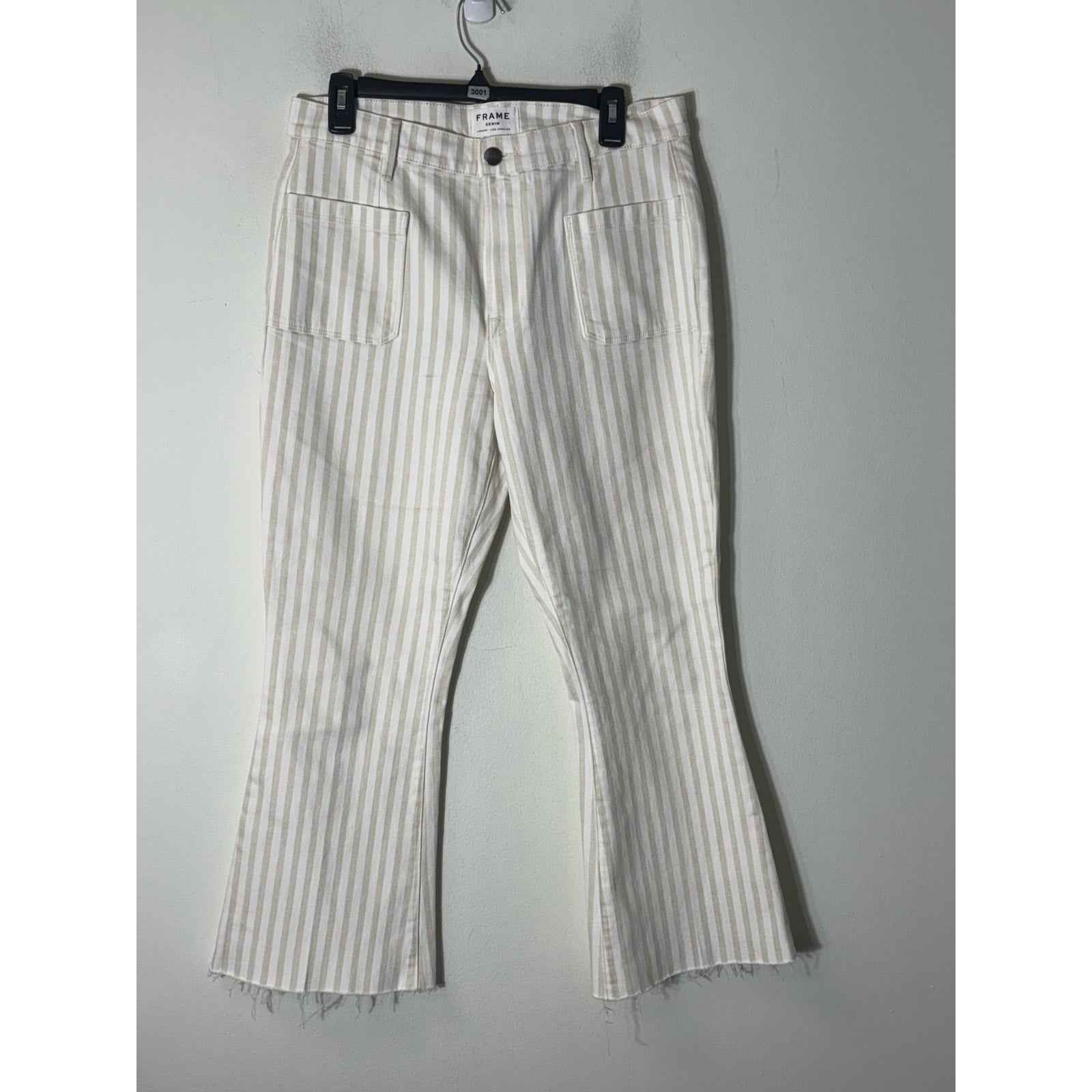 Frame Denim Off White Tan Striped Bootcut Jeans Sz 31