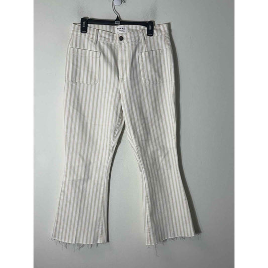 Frame Denim Off White Tan Striped Bootcut Jeans Sz 31