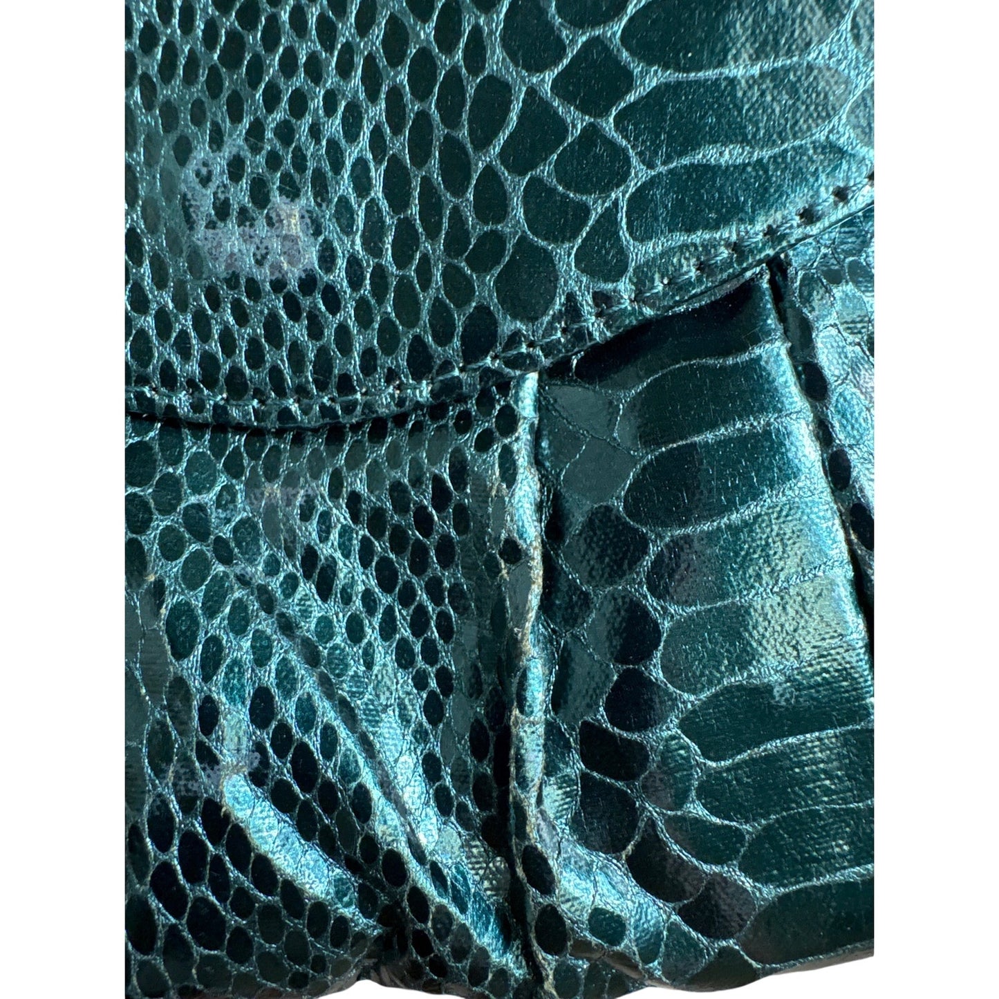 Carlos Falchi Dark Green Metallic Snake Skin Crossobody /Clutch Purse Sz 10"x6"